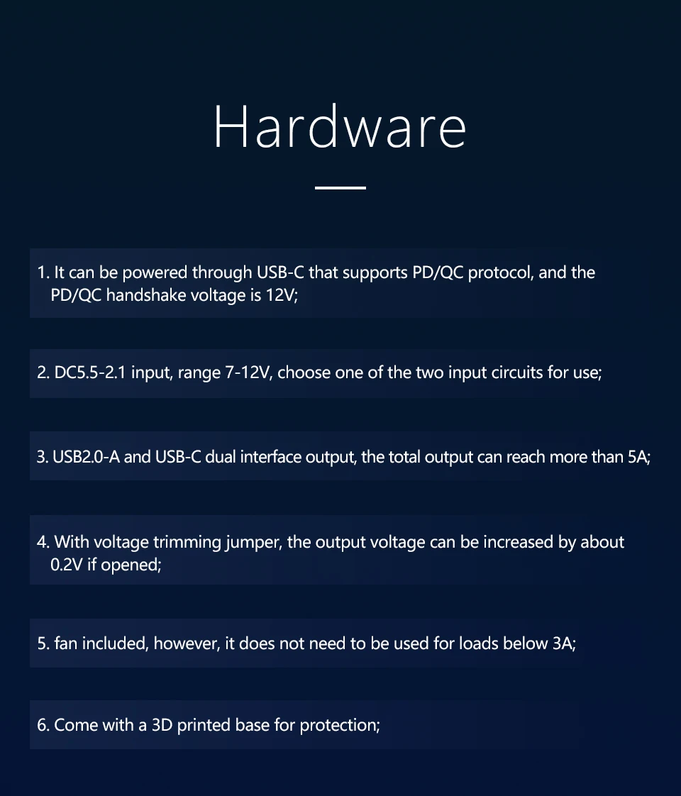 5V5A PD power,USB-C and USB-A dual port Power module for Raspberry Pi5, support