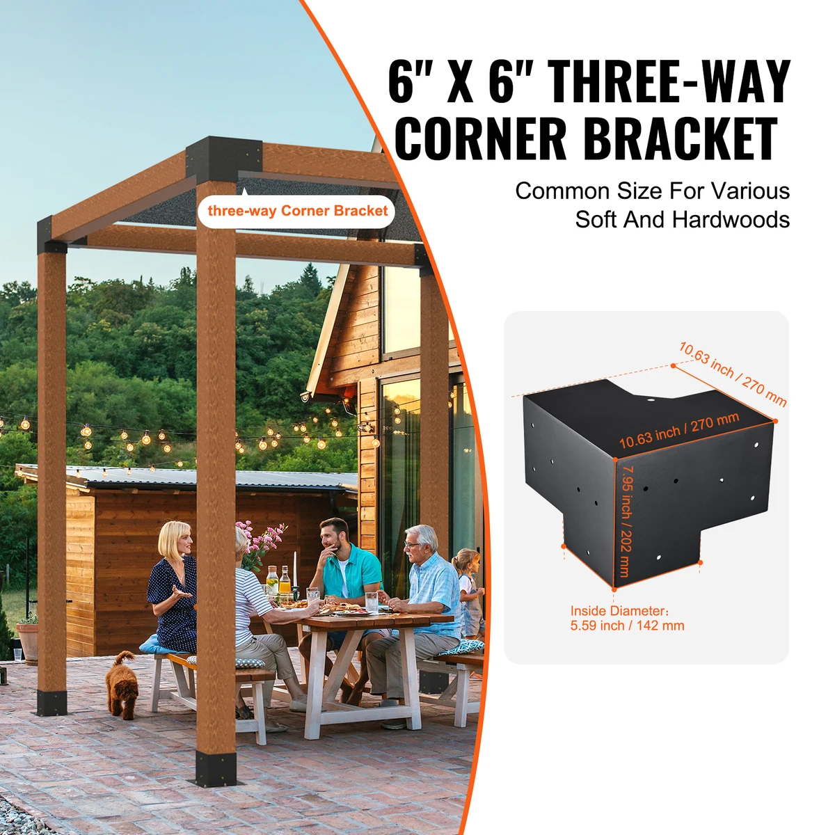 SucceBuy Pergola Bracket Kit 6inchx6inch 4pcs 3 Way Easy Installation to Gazebos Patio Pergolas Log Cabin Outdoor Hardware — view 2