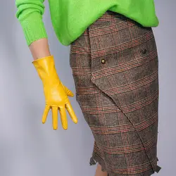 Ginger Mustard Yellow Faux Leather Long Gloves - 15 Loose Fit Unisex (28cm)