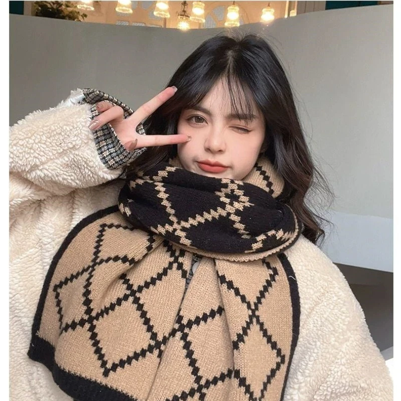 

Scarf Christmas Red Plaid New Winter Warm Students Senior Korean Version Hundred Hitch Woolen Knitted Thickened Scarf
