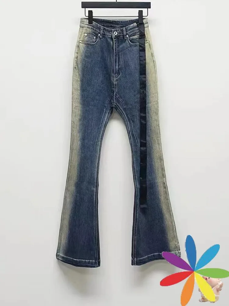 High Street Washed Gradient Blue Micro Flared Leggings Jeans Men Women High Street Hip Hop Denim Pants