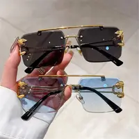Lunettes de soleil à double pont vintage pour femmes et hommes, lunettes de soleil dégradées, nuances carrées, décor guépard, sans monture, métal, UV400 Respzed 2