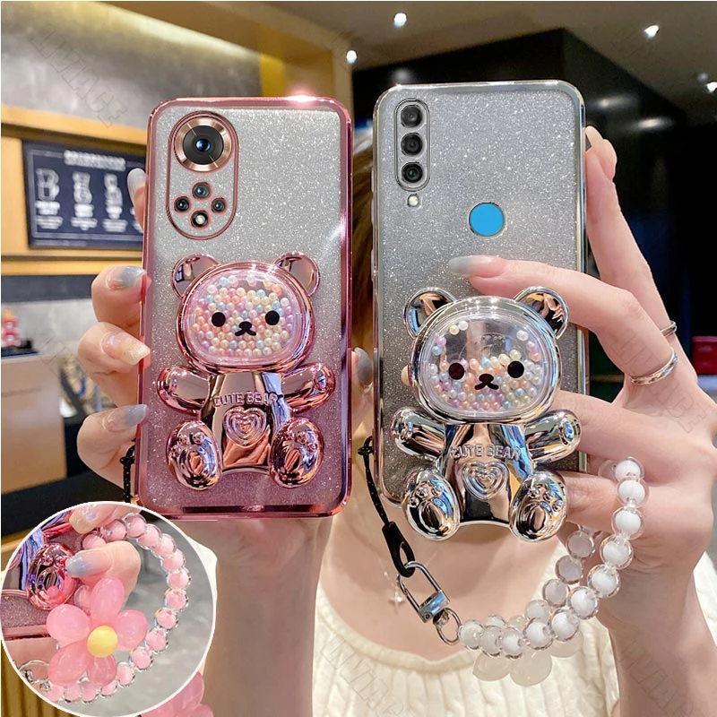 Floral Bear Strap Phone Holder Case with Stand - Universal Fit
