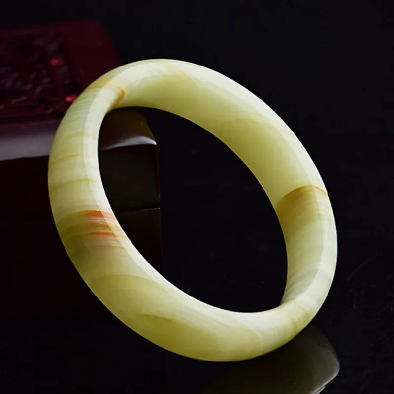 

Xinjiang Hetian White Pattern Widened Bracelet for Women Jade Bracelets Cross-Border