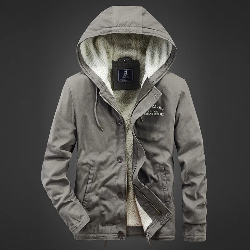 Winter Men's Plush Thickened Hooded Cotton Jacket Fashion Solid Color Casual Versatile Warm Windproof Workwear Cotton Coat