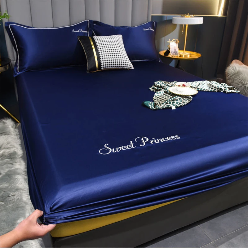 WOSTAR Elastic fitted sheet mattress protector cover satin bedspread bed linens rayon bed sheet single double queen king size 90 2