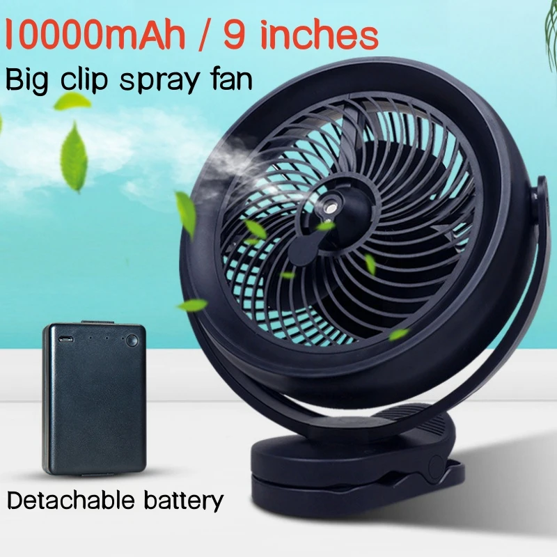 Portátil Usb Carregamento Água Névoa Spray Fan Desktop Ventilador de Refrigeração Circulador de ar Escritório Doméstico Clip 10000mah