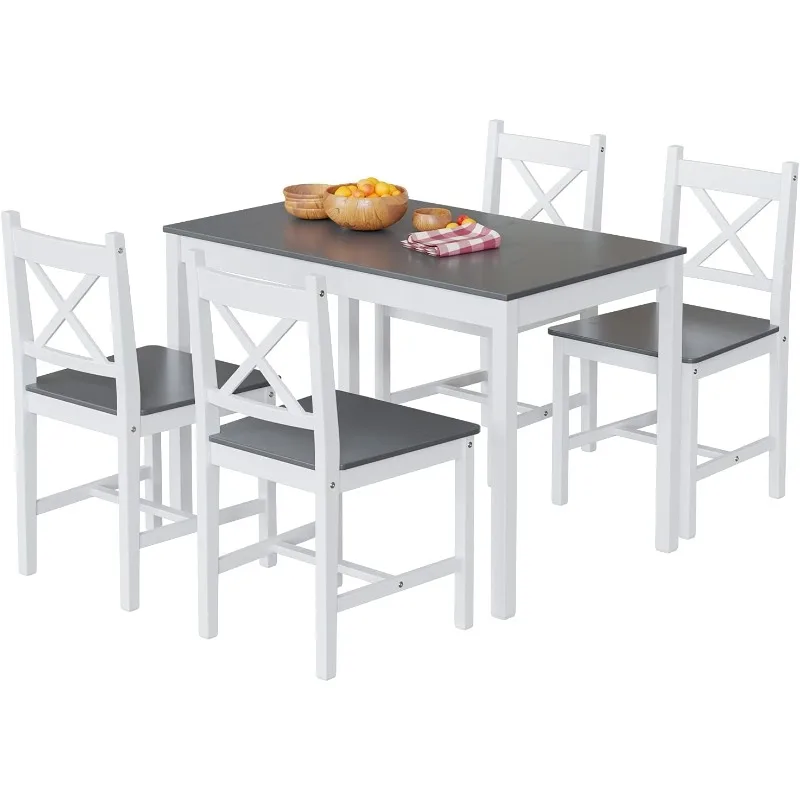 

5 Piece Kitchen Table Set for Dining Room,Modern Rectangular Dining Table with 4 Chairs,Furniture, Space-Saving & Easy Assembly
