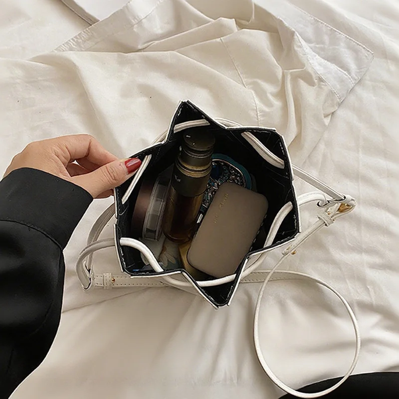 New Bucket Bag Fashion Women'S Handbag Pu Folding Bucket Bag Drawstring Drawstring Crossbody Bag