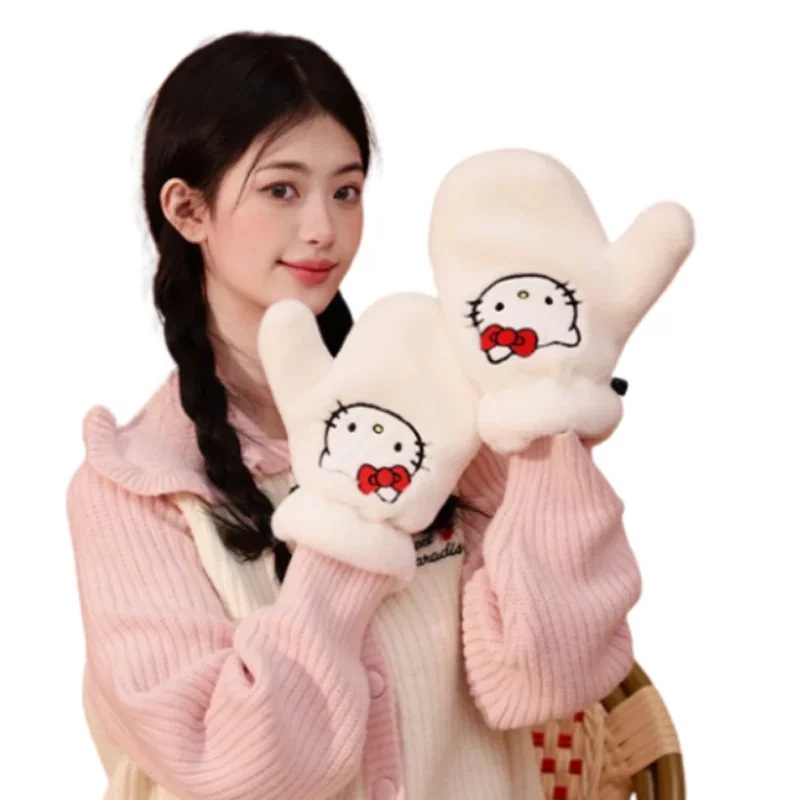 

Kawali Sanrios Plush Gloves Kuromi Cinnamoroll Winter New Warm Plus Velvet Outdoor Cycling Mittens Soft Girly Heart Student Gift