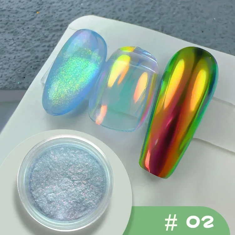 1 Jar Iridescent Pearl Effect Nail Art Powder - Mirror Chrome Aurora Mermaid Finish