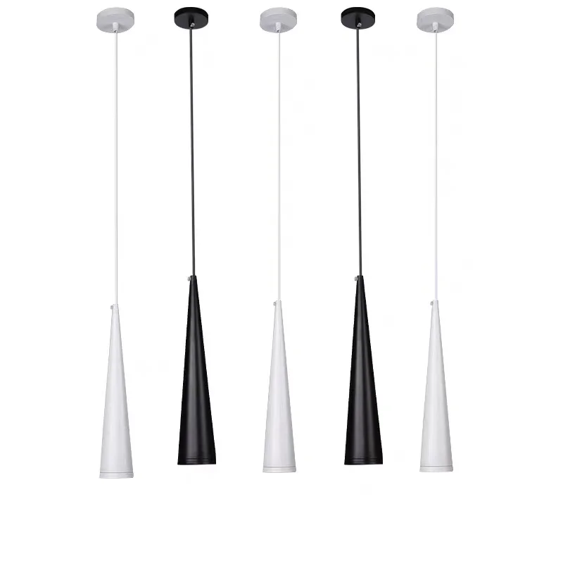 

LED modern simple dining room lamp front bar head, bed, bedroom hallway creative personality black single head conical chandelie
