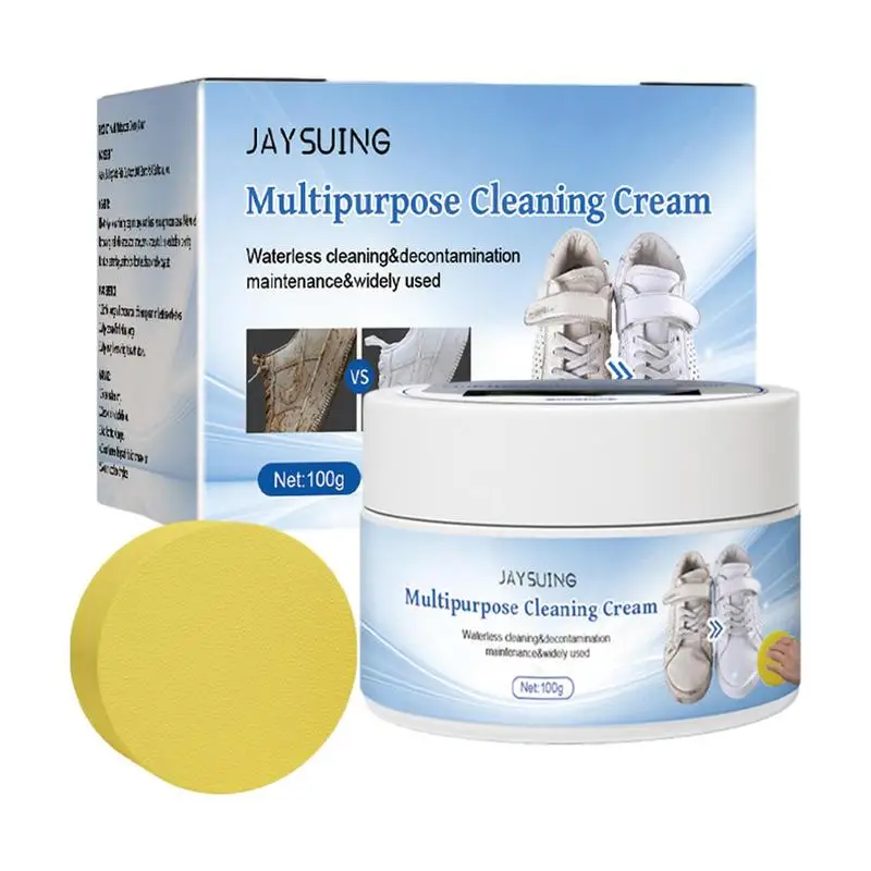 

White Shoe Cleaner Multi-Functional Cleaning Cream With Sponge For Furniture Sofa Carpet Shoe Cleaning Stain Removal Cream