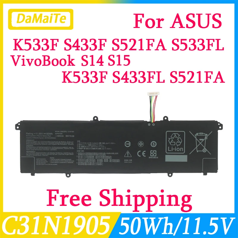 Bateria do Portátil para Asus K533f S433fl S521fa S533fl V533f Vivobook S14 S433 M433 S433fl Vivobook S15 S533 S533eq C31n1906