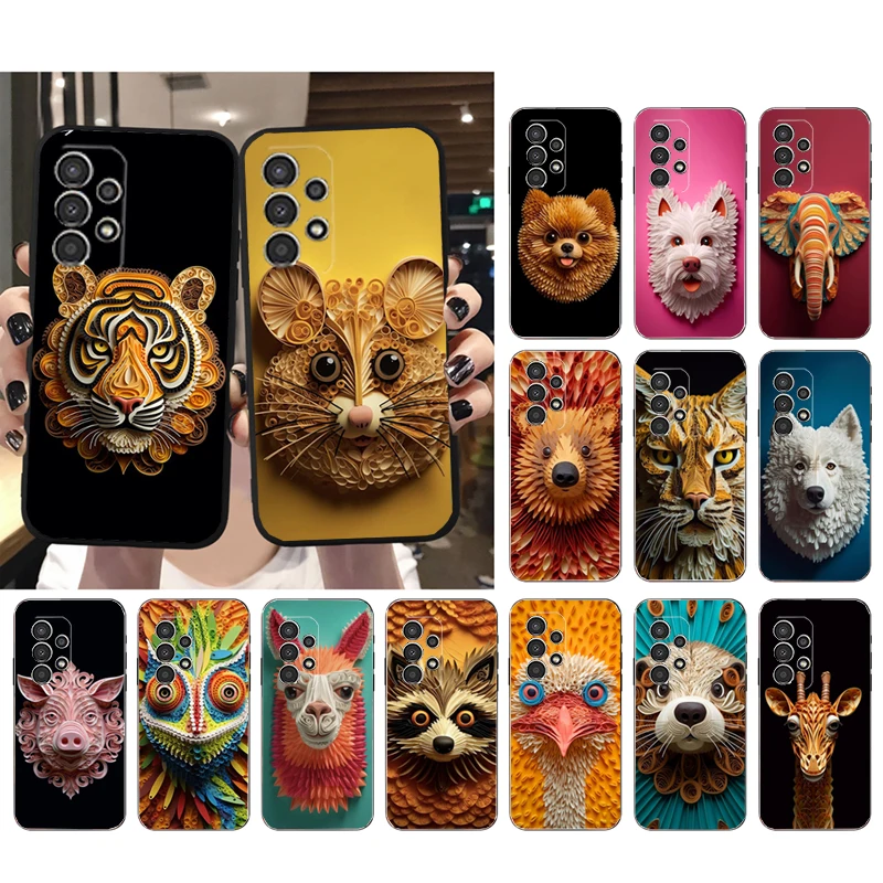 

Animal Tiger Paper Quilling Phone Case For Samsung A52S A21S A33 A23 A13 A14 A32 A52 A53 A54 A51 A71 M51