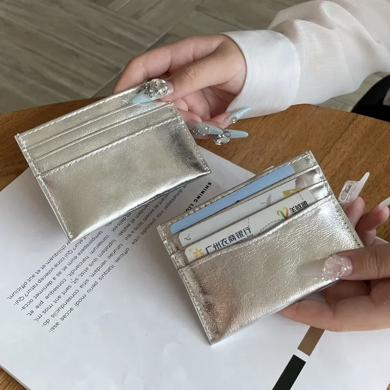 New Silver Genuine Leather Ultra-thin Card Holder Large Capacity Multi-card Slot Bank Credit ID Bag Mini Cute Wallet for Women