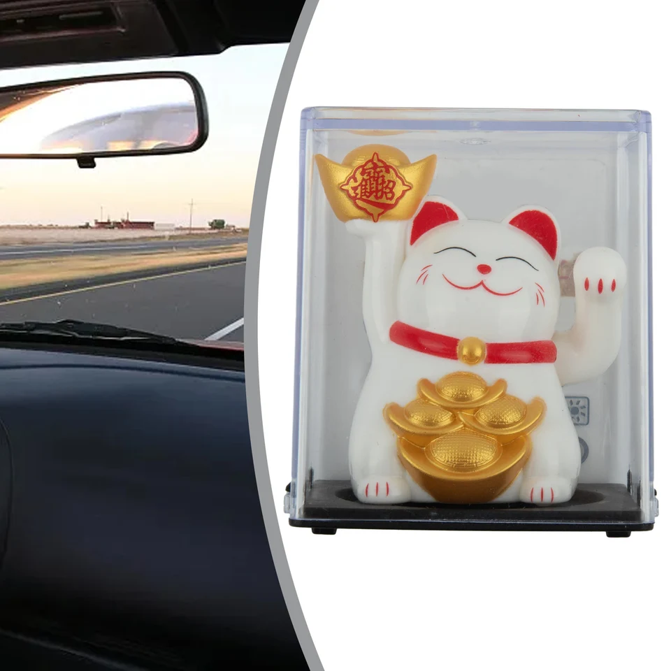Solar-Glückskatze Winkend – Chinesische Maneki-neko Für Schreibtisch, Auto Oder Büro