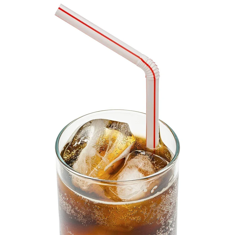 100Pcs 20.8x0.5cm Colorful Disposable Plastic Curved Drinking Straws Wedding Party Bar Drink Accessories Birthday reusable straw