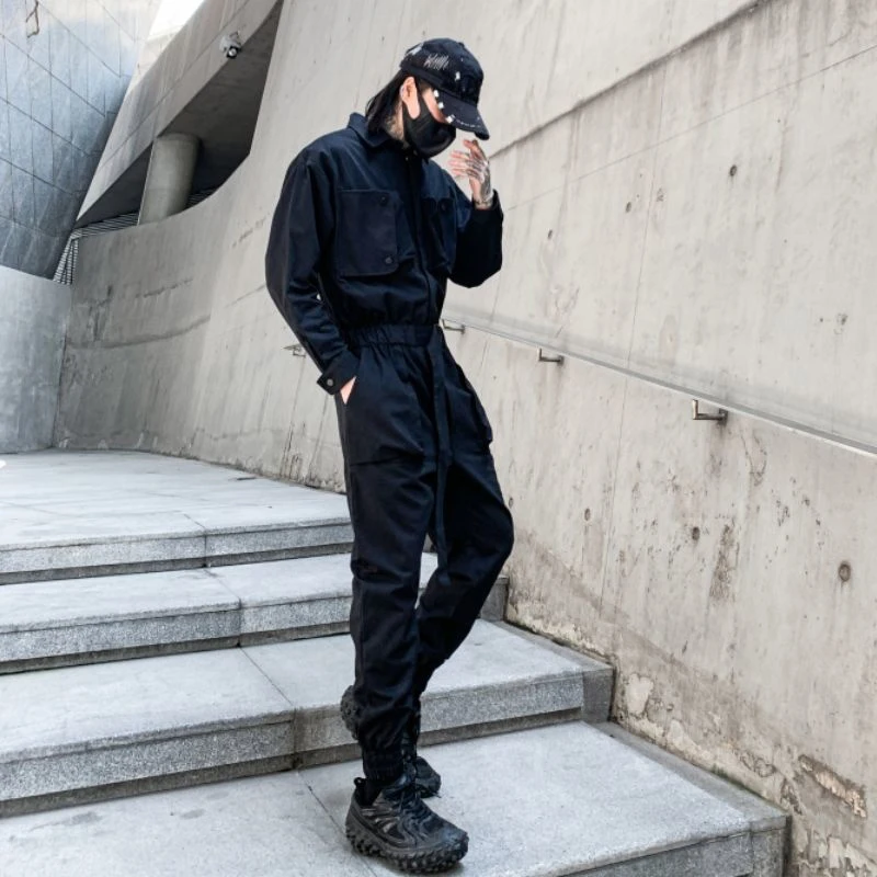 PFNW Autumn Spring New Tide Casual Pants Men's Solid Loose Youth Jumpsuit National Trend Darkwear Chic Overalls 12A5581