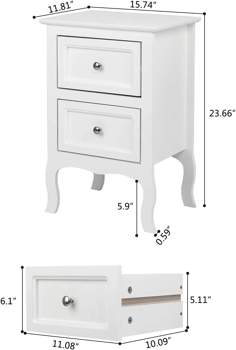 White Nightstand with 2 Drawers, Night Stands for Bedrooms, Small Bed Side Table/White Night Stand with drawers for Small