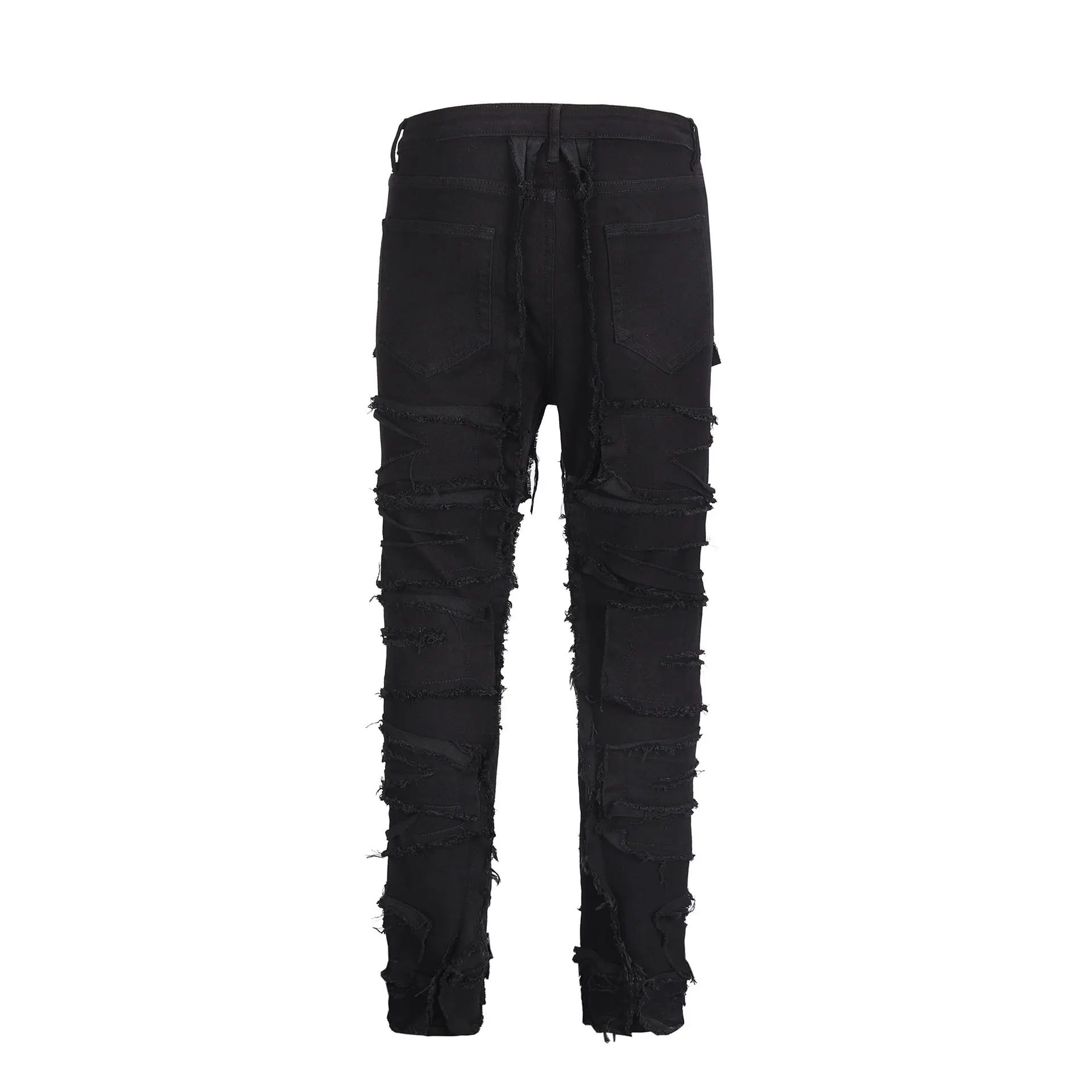 Luxury Clothing Vintage Ripped Men's Black Straight-leg Jeans Solid Denim Pencil Pants Spring Autumn Casual Bottomwear Pants