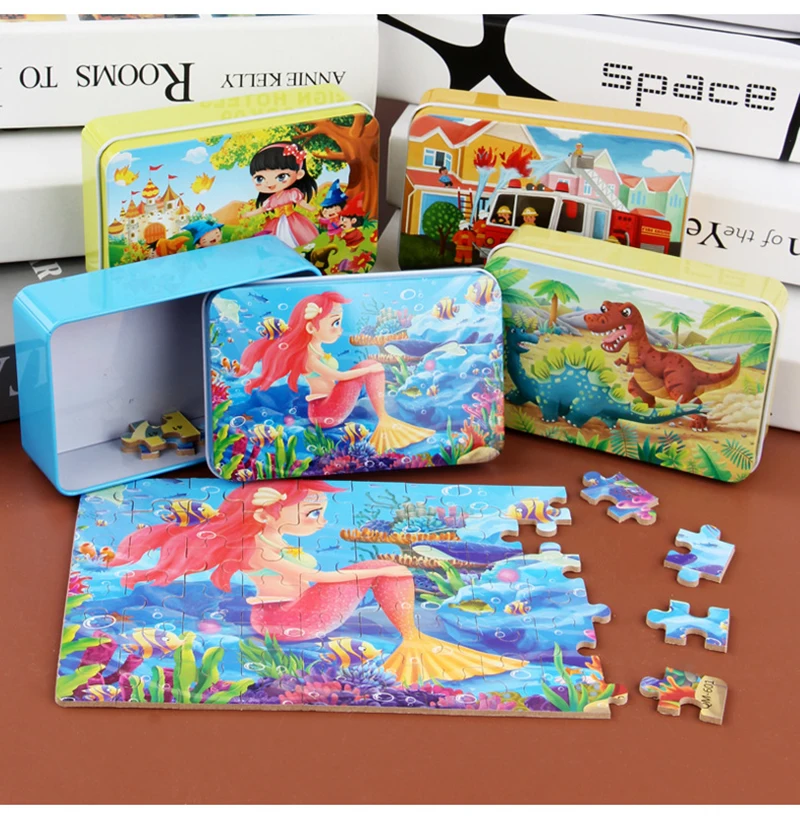 Wooden Puzzle Toys Puzzles for Kids Cartoon Animals Mermaid Princess Education Montessori Gift