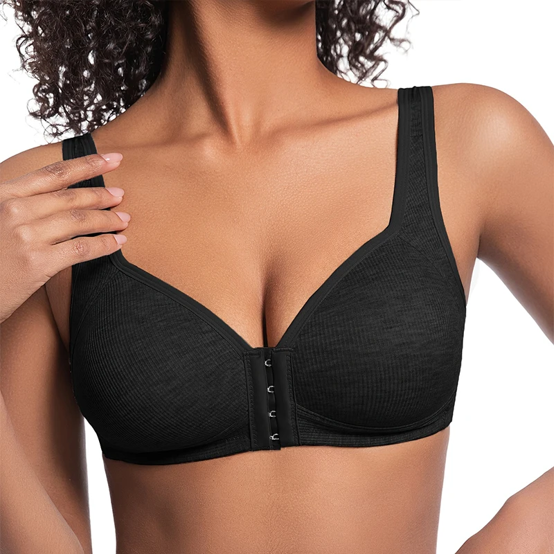 Women's Bra Pure Cotton Front Button Bra Anti Sagging No Steel Ring Comfortable Fabric Middle-aged Elderly Mothers' Underwear 3