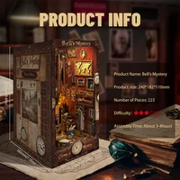 DIY Wooden Bell's Mystery Book Nook Shelf Insert Miniature Model Kits Bookshelf with Light Bookend for Friends Birthday Gifts 2