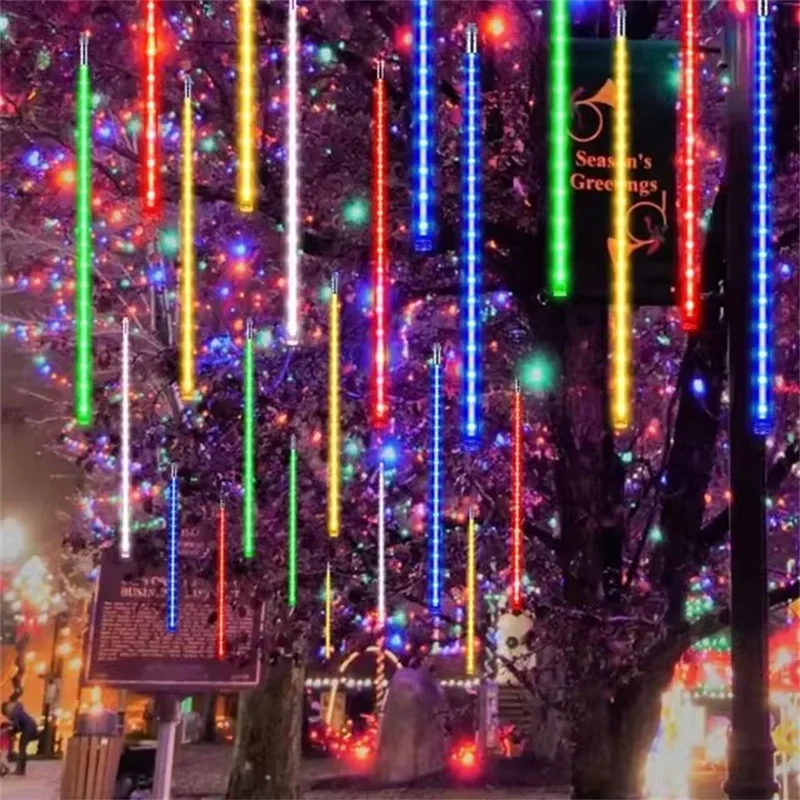 Description Picture 2 of item1/2/3/4 Set Meteor Shower Garland Holiday Light String Outdoor LED Fairy Festoon Lights Garden Street Christmas New Year Decor