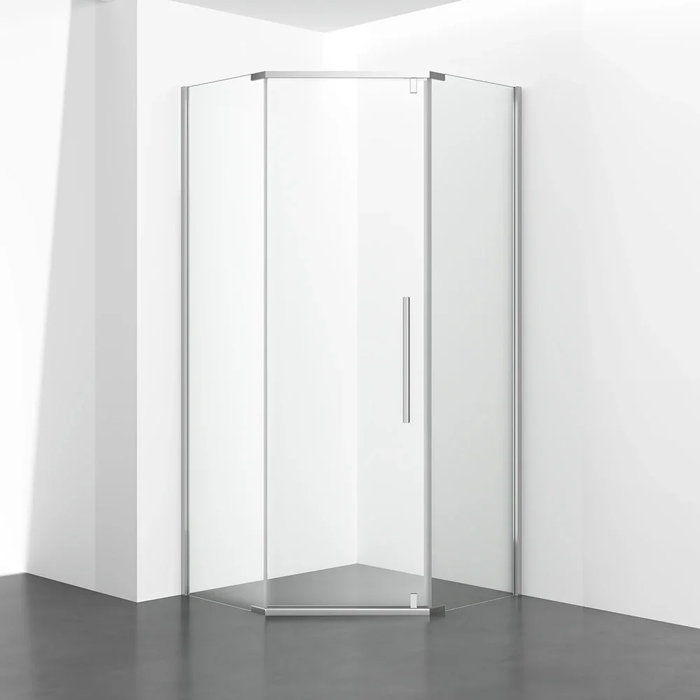 Modern Luxury Freestanding Drilled Bathroom Triple Glass Hinged Shower Door Frameless Glass Screen Tempered Shower Door