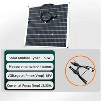 Panneau solaire flexible en PET polycristallin haute efficacité 60W 12V, module PV étanche pour camping-car, voiture, bateau, charge de batterie en extérieur 2