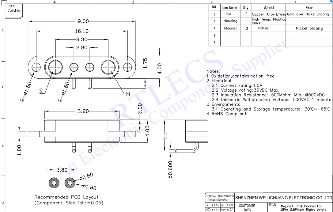 1/5 Paar wasserdichter DC-Magnet-Pogo-Pin-Stecker, 2 Positionen, 2,54 mm, 2,8 mm, federbelasteter Pogopin-Stecker und Buchse, Kontaktstreifen, USB – Detail 3