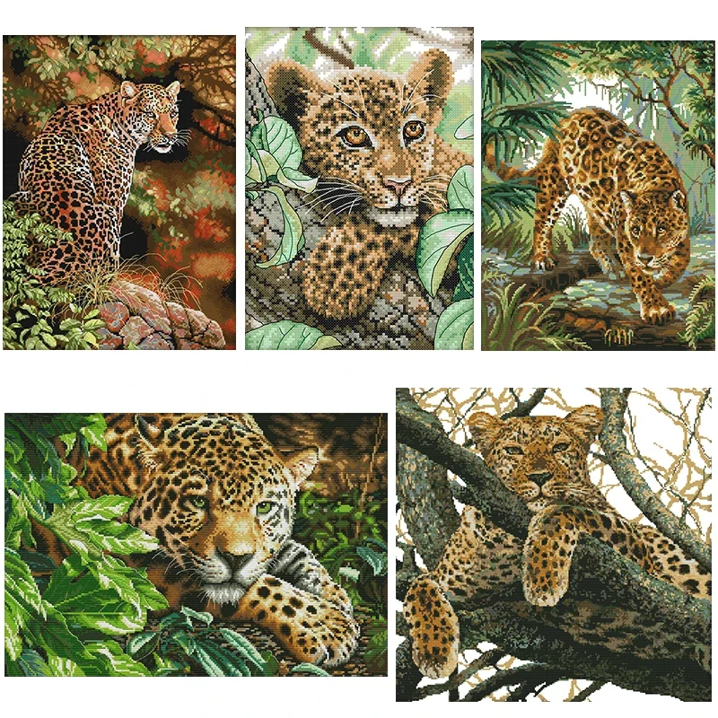 Leopard Pattern Cross Stitch Kit - DIY Handmade Needlework Set