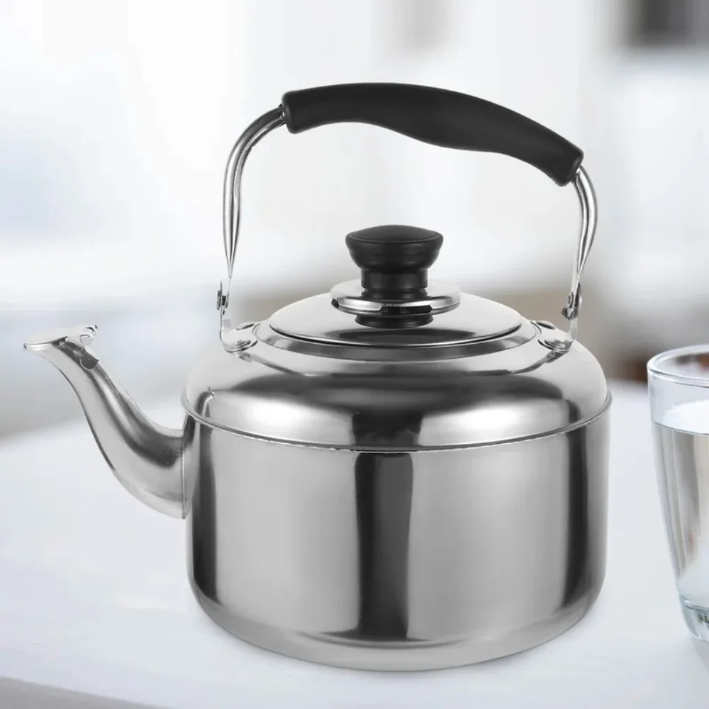 Large Capacity Stainless Steel Kettle Dust Cover Spout Anti-scalding Handle Whistling Kettle 1.6/3/5L Silver Teapot Camping