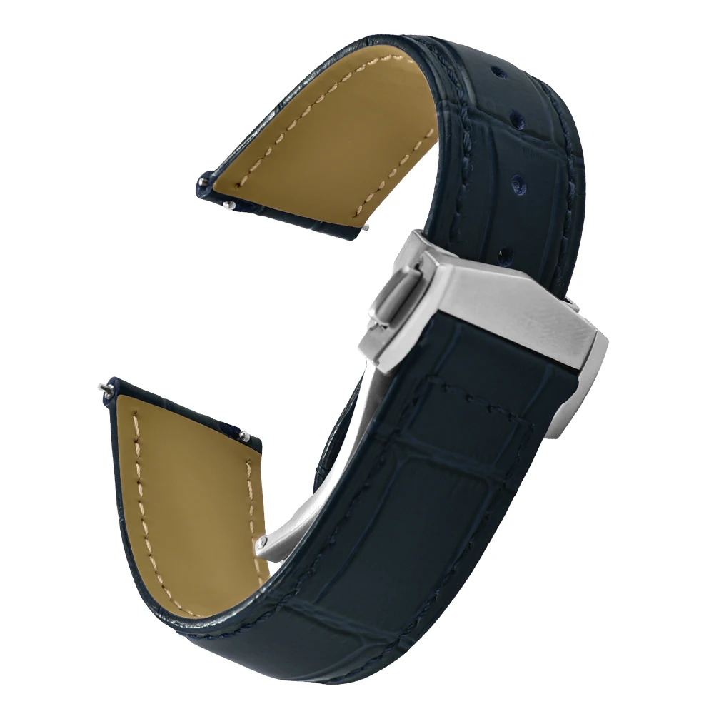 Premium Leather Watch Strap with Solid Deployment Buckle - Unisex Luxury Watch Accessory