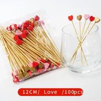 50/100Pcs/set Red Heart Fruit Sticks Disposable Bamboo Sticks Valentines Day Party Supplies Wedding Bridal Shower Birthday Decor 1