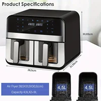 Air Fryer Dual Zone 2 Drawe Efficient With Rapid Air Circulation | Fully Adjustable+8Pre-sets For Healthy Oil Free قلاية هوائية 2