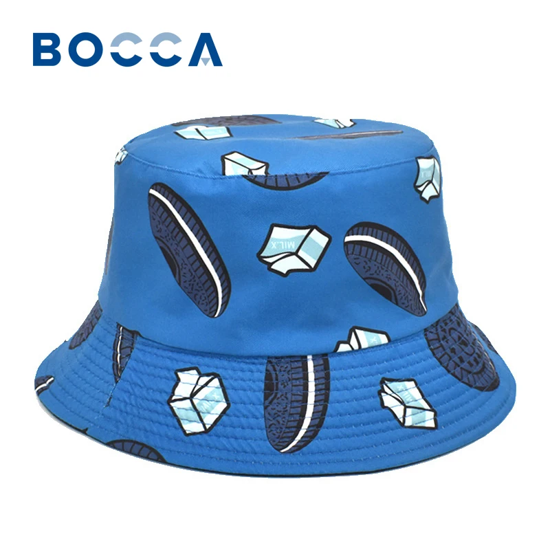 

Bocca Cartoon Printing Bucket Hat Pattern Fisherman Hat For Men Women Double Sides Blue Panama Cap Summer Outdoor Sunscreen Cap