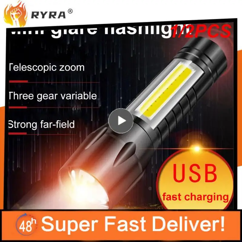 

1/2PCS Zoom Mini Led Flashlight XP-G Q5 Flash Light Lantern Portable rechargeable Glare COB Flashlight Outdoor Camping