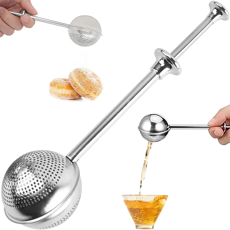 Stainless Steel Tea Infuser Ball Spice Sugar Shaker for Baking Reusable with Adjustable Handle tea infuser