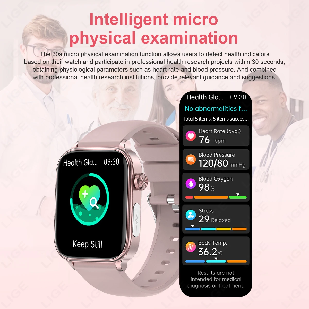 LIGE ECG+PPG Smart Watch Women Blood Lipid Uric Acid AI Diagnostic Detector Body Temperature Female Menstrual Health Tracker New