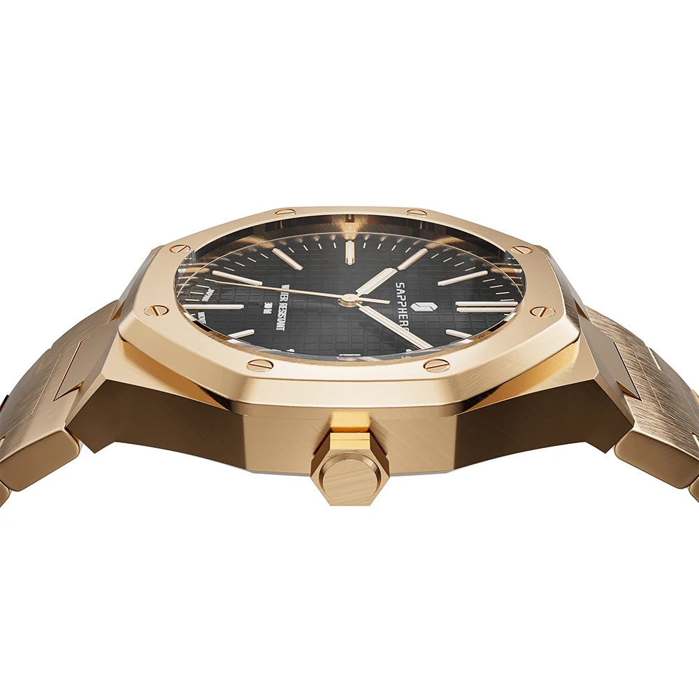 SAPPHERO Watches for Men Luxury Business Rose Gold Wristwatch Luminous Date 30M Waterproof Quartz Mens Stainless Steel Watch