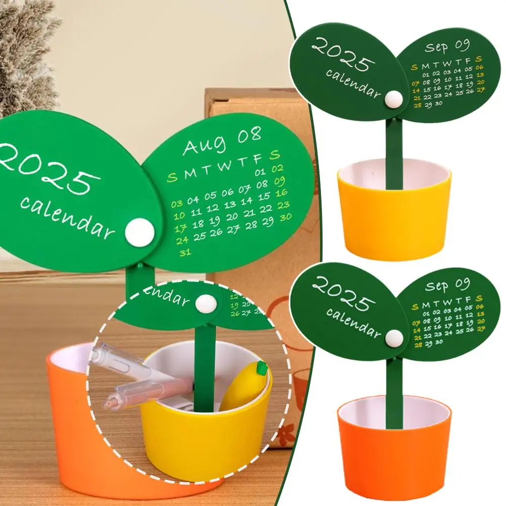 Cute Cartoon Flower Pot Pen Holder Calendar 18cm Creative Fashion Simple Desk Calendar Home Desktop Decoration Pieces