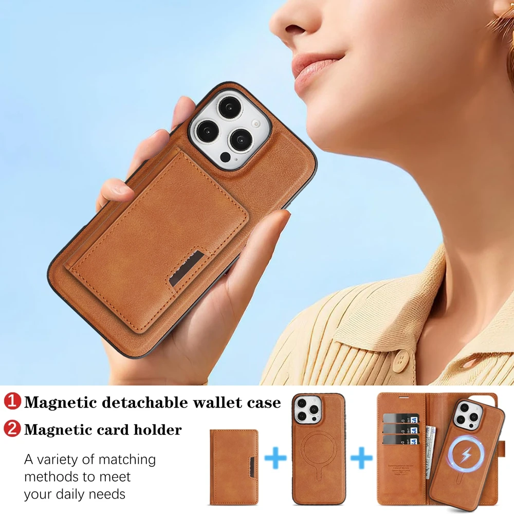 3-in-1 MagSafe Magnetic Leather Wallet Phone Case with Card Slots