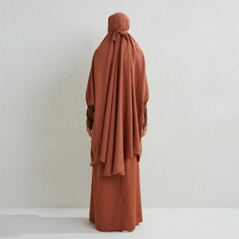 Muslim Sets Women Two Pieces Prayer Clothing Long Hooded Smocking Sleeve Shirts Hijab Loose Maxi Skirts Elastic Waist Abaya Sets