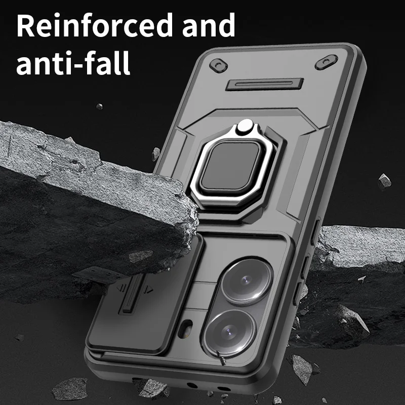 Slide Lens Armor Phone Case with Magnetic Ring Holder Cover - Enhanced Protection for Xiaomi Poco X7 Pro 5G