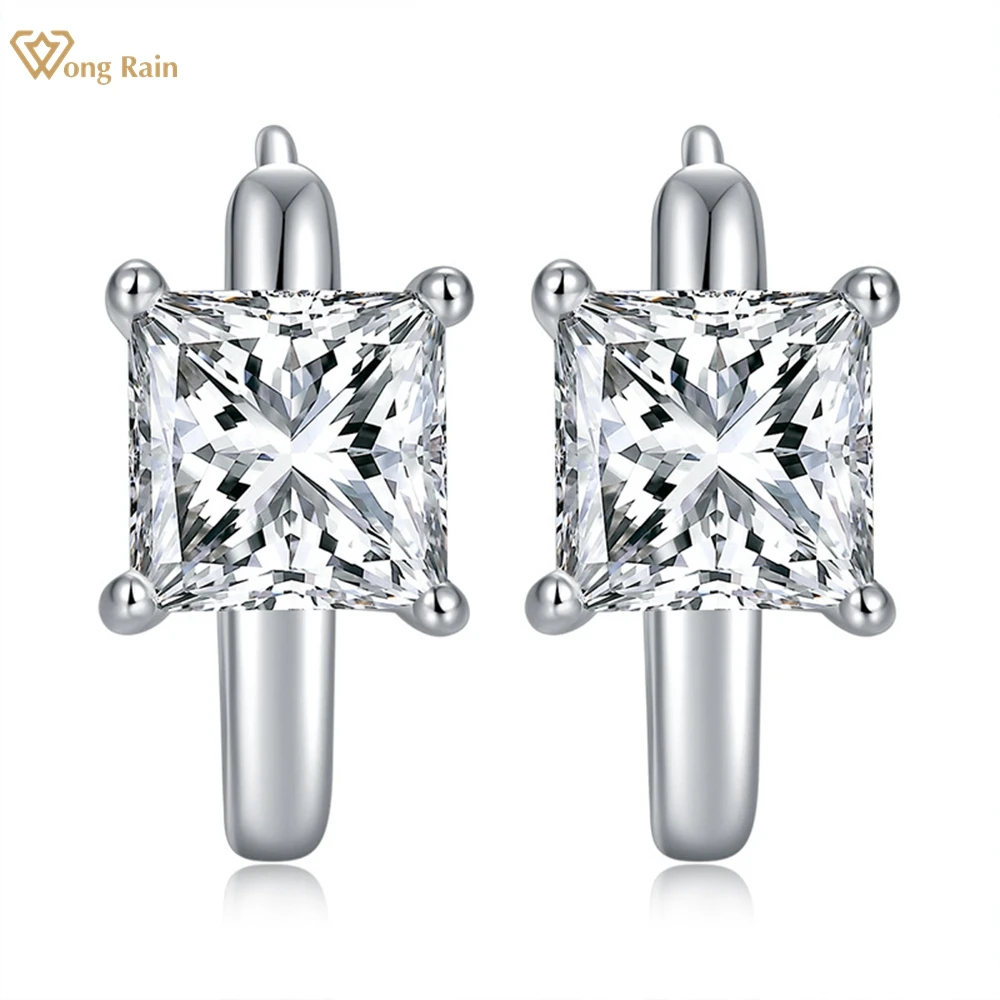 Wong Rain 925 Sterling Silver Marquise Cut 3EX VVS1 D 1CT Princess Cut Real Moissanite Diamonds Customized Hoop Earrings Jewelry