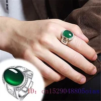 Green Jade Ring Zircon Crystal Natural Jewelry Lucky Charm Chalcedony Women Gifts Fashion Gemstone Men Amulet