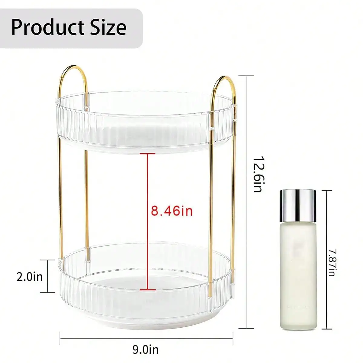 360° Rotating Makeup Organizer, 2 Tiers, High Capacity Cosmetic & Skincare Storage for Vanity, Dresser, Bathroom (Clear White) 3