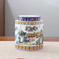 Enamel Color Landscape Figure Ceramic Decoration Jar Desktop Seal Moisture-proof Tea Canister Storage Bottle Container Ornaments 1